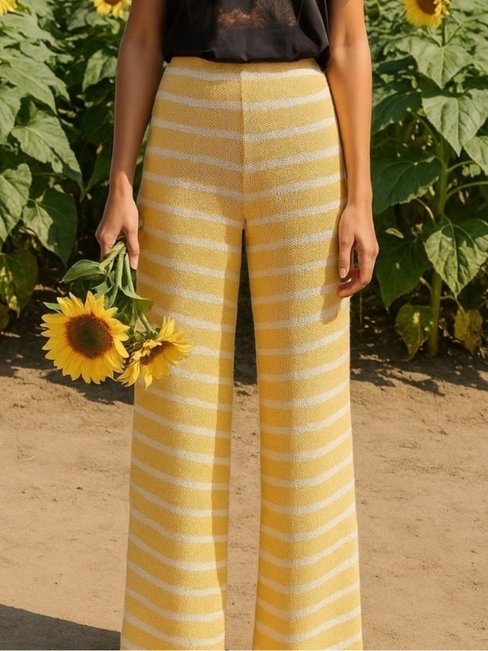 Zara High Rise Striped Pants Yellow White Straight Leg Size Small